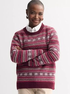 Croft&Barrow Women's Maroon Fair Isle Crewneck Sweater